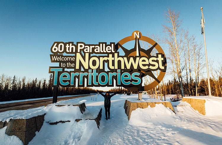 Welcome sign outside the city of Yellowknife, located above the 60th Parallel.