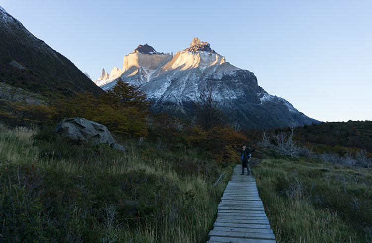 A hiker on the W Trek in Torres del Paine, Chile.
