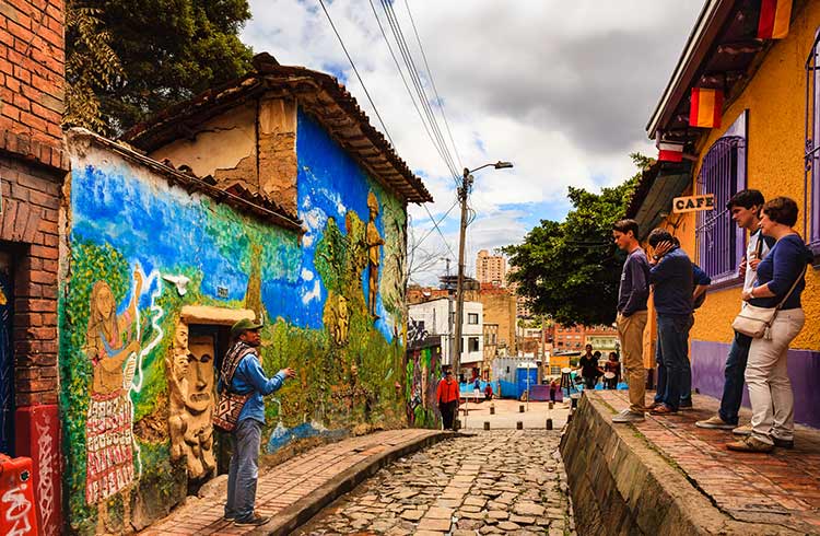 Cobbled streets in Bogota's historic center.