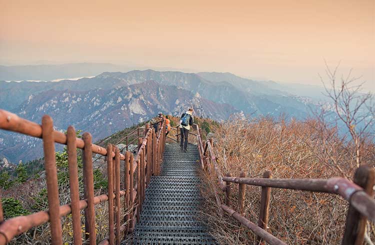 Descending from the top of Daechongbong Peak, Seoraksan, South Korea.