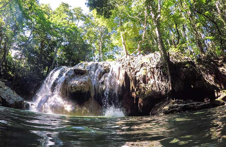 A waterfall in Rio Dulce, Guatemala.