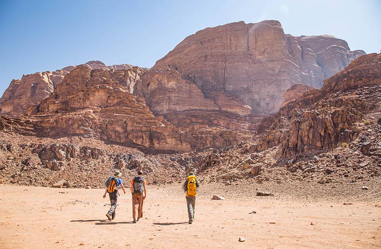 Trekking in Wadi Rum, Jordan.