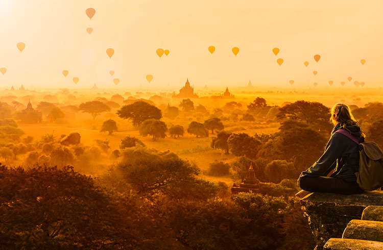 Hot air balloons in Bagan, Myanmar
