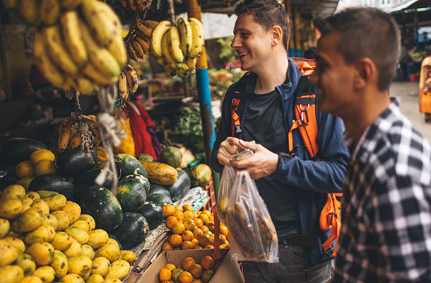 People shopping at a market in Nepal