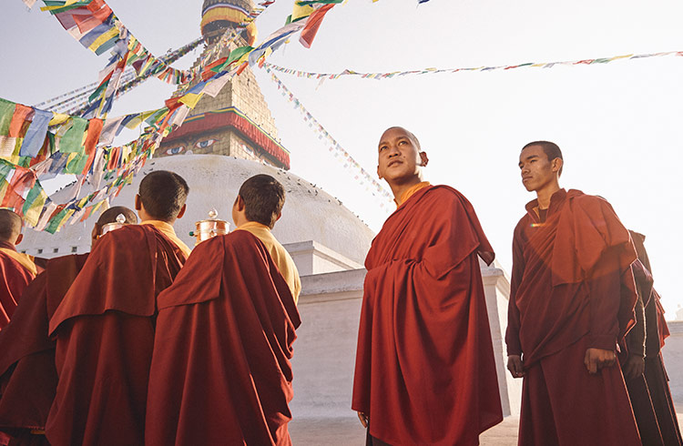Monks outside Swayambhunath temple in Nepal