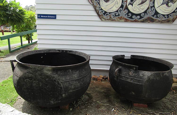 Cast-iron pots that used to store extracted whale blubber and oil for processing.