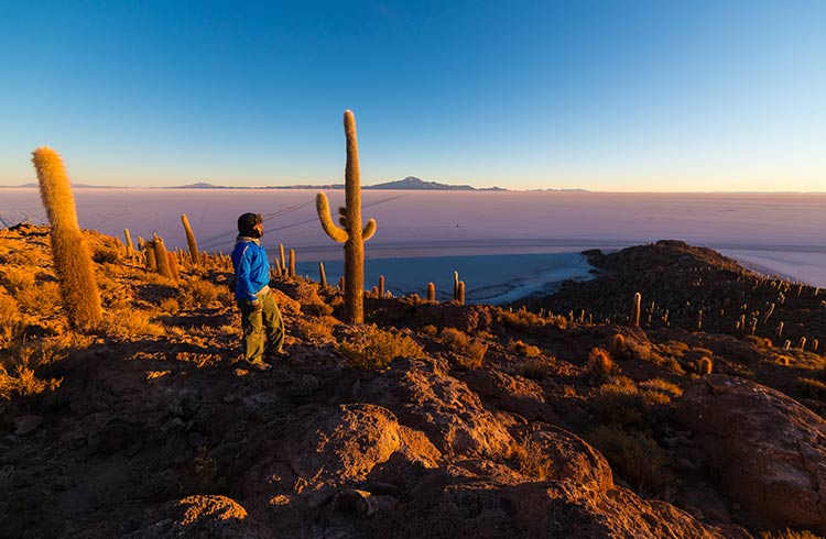 Watching sunrise over Uyuni Salt Flat, Bolivia