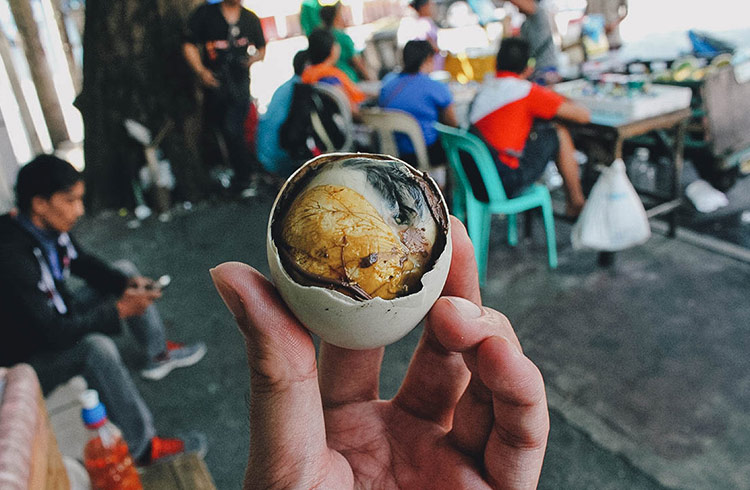 Balut, a fertilized duck egg that's been incubated for up to 21 days and boiled.