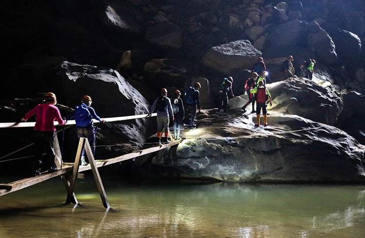 Obstacles inside Hang En cave in Vietnam.