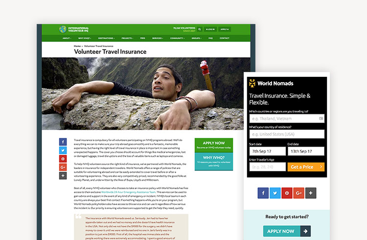 Screenshots of Rough Guides Travel Insurance landing page