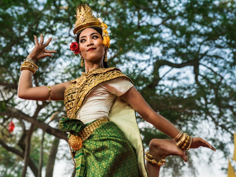 Traditional dancers entertain the large crowd of Cambodians and visitors from around the world. 