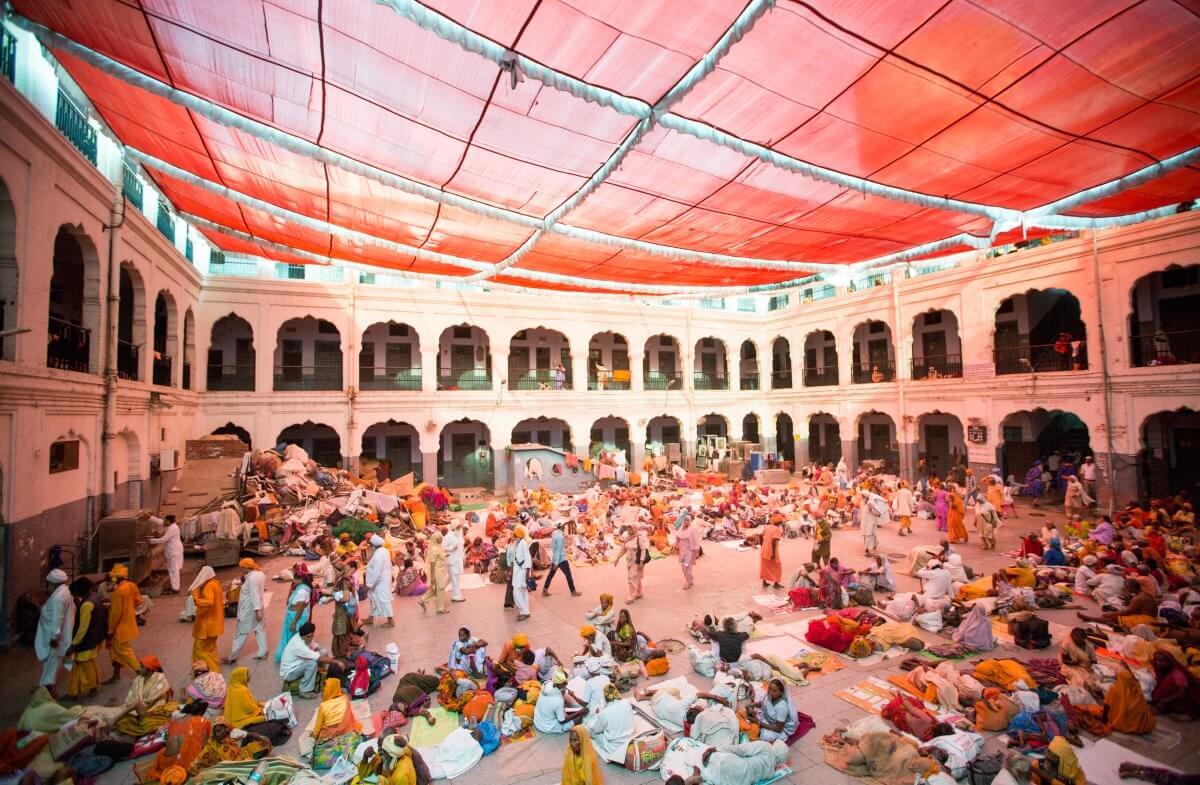 The common area in the north end of the temple complex where pilgrims rest and sleep on the floor. This entire room was full during the week of Diwali (festival of lights).
