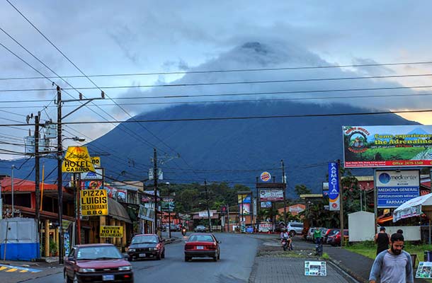 Majestic Volcan Arenal looming over the town of La Fortuna