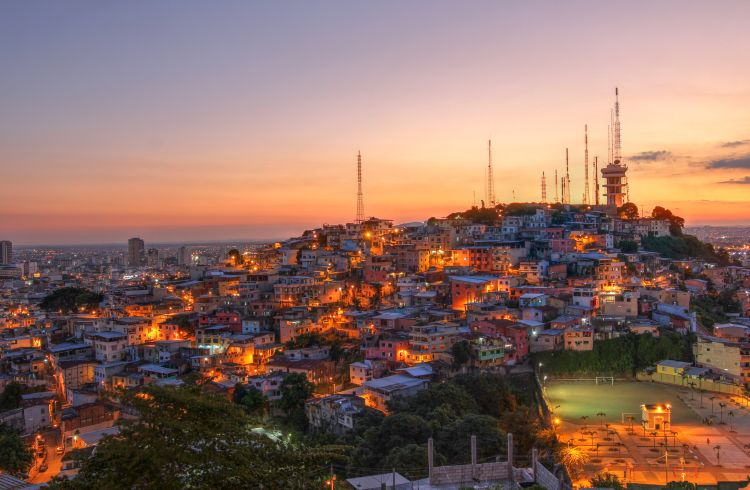  Guayaquil, Ecuador with focus on Cerro del Carmel (Carmel Hill) as seen from Cerro de Santa Ana
