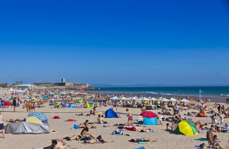 A crowded beach in Portugal