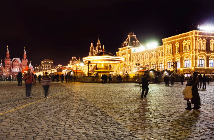 Red Square near Kremlin in Moscow in night