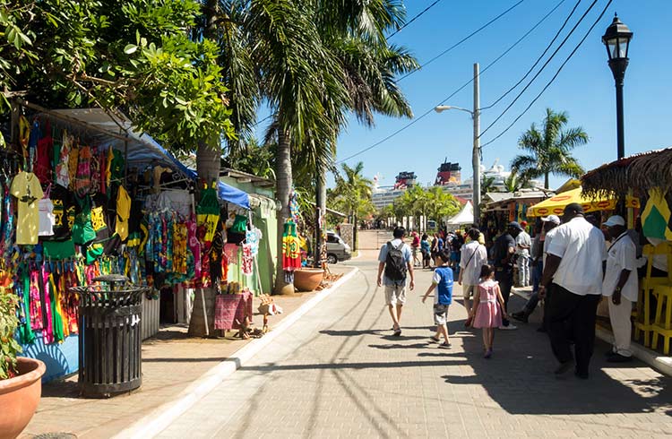 Tourists at a market in Jamaica