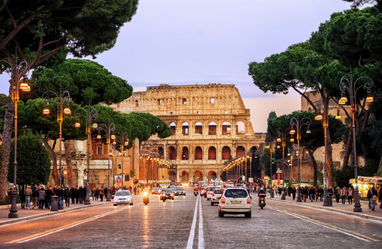 Traffic street in front of Colosseum, Rome