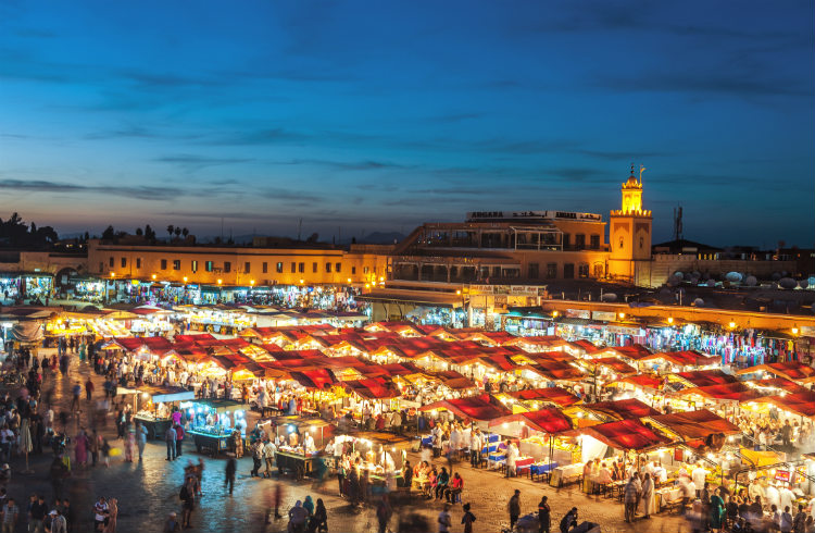 Djemaa El Fna Square with Koutoubia Mosque, Marrakech