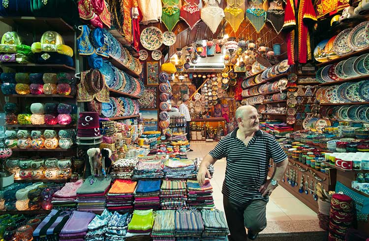 A shop salesman waits at the 550-year-old Grand Bazaar in Istanbul, Turkey
