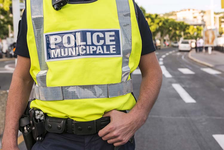 Police Municipale is controlling the traffic in Cannes, France