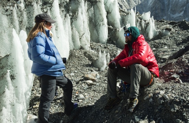 Jennifer talking with Sherpa cinematographer, Renan Ozturk
