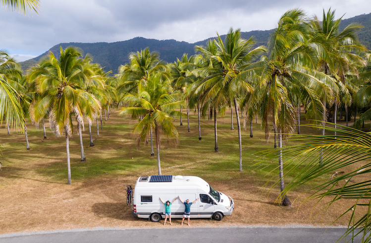 Campervan with palm trees