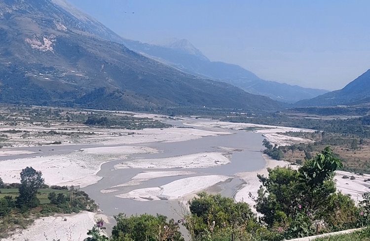 View of Albania's Vjosa River from the ramparts of Tepelene Castle.