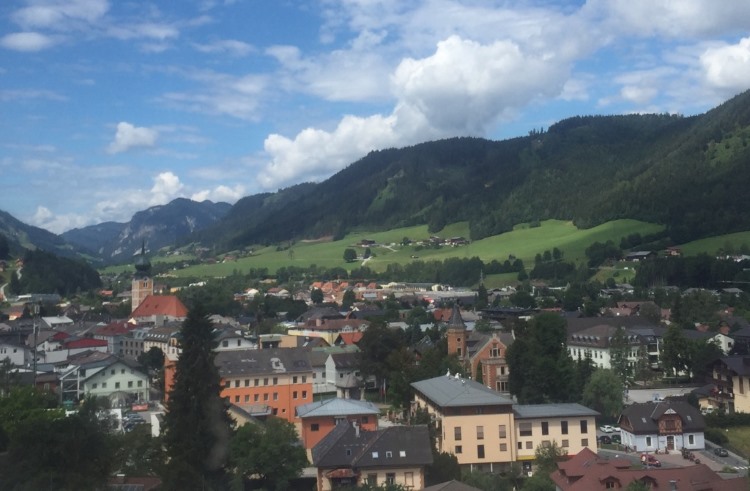 Birds-eye view of the village of Schladming in Styria, southern Austria.