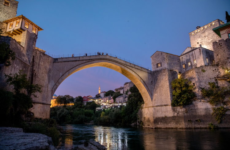 Iconic Mostar Bridge in Mostar, Bosnia and Herzogavina.