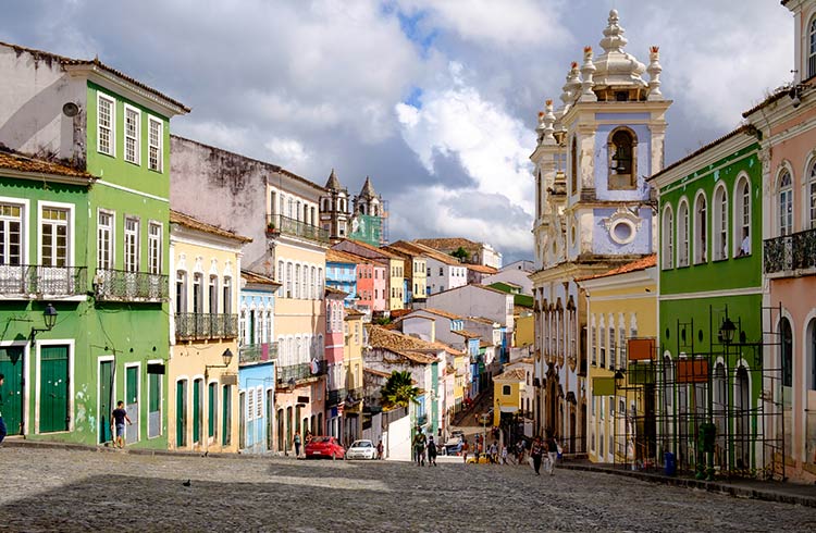 Colorful buildings in the Historic Center of Salvador, Brazil.