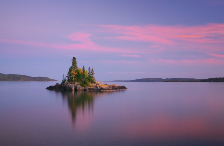 Sunset over tiny Rossport Island in Lake Superior.