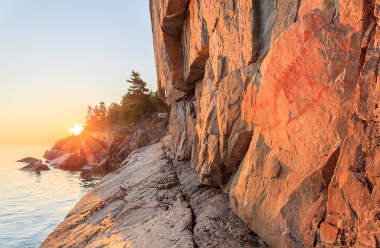 Ancient pictographs on Agawa Rock on the Canadian shore of Lake Superior.
