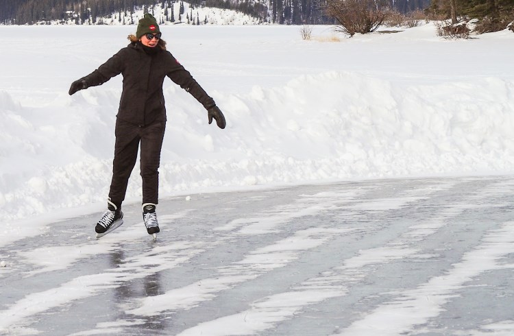 A woman ice skates at Mactaquac Provincial Park near Federicton, New Brunswick.