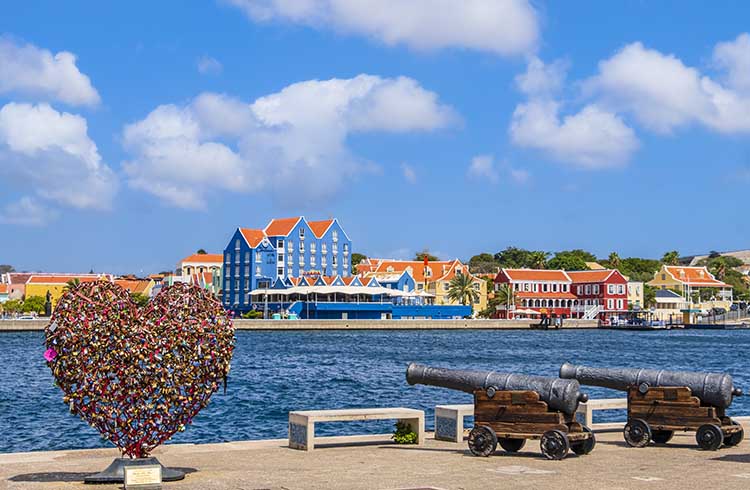 A heart sculpture at the harbor's edge in Willemstad, Curacao.