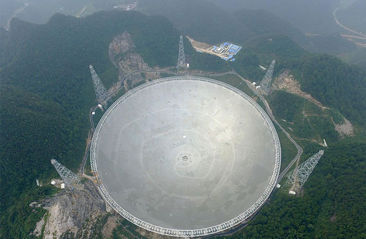 An aerial view of the FAST telescope in China
