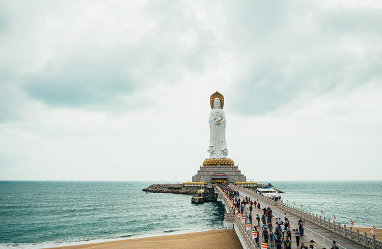 A large statue in the water at Nanshan Cultural Zone in Sanya, Hainan Island