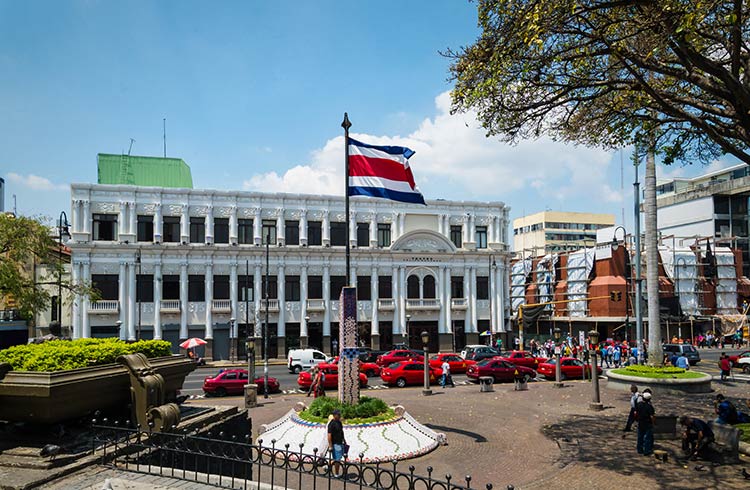 Town square in San Jose with Costa Rica flag