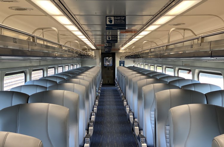 An empty train car on Amtrak.
