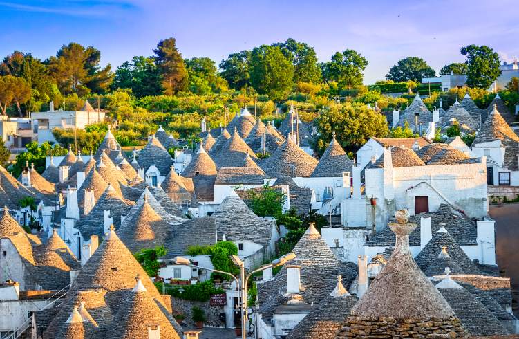 The 17th century-Puglian town of Alberobello, constructed entirely of trulli – small stone houses with conical roofs.