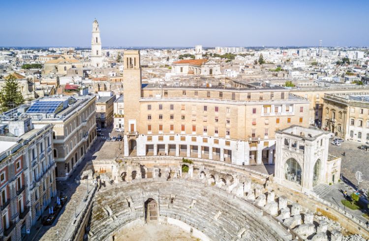 An aerial shot of the old town of Lecce, in Puglia, southern Italy. 