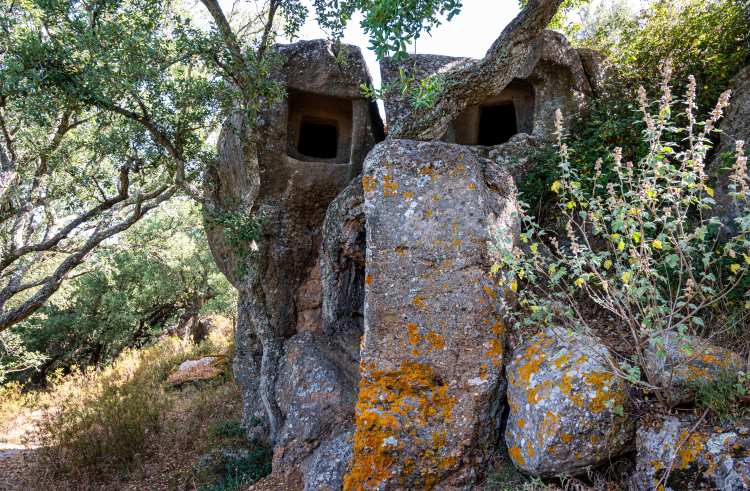 The House of the Fairies, ancient dwellings carved in rocks in Goni, Sardinia.
