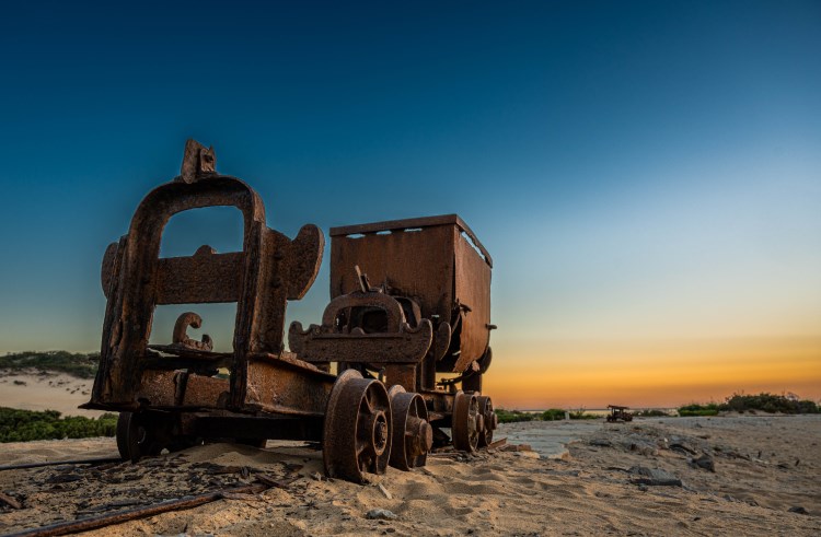 Abandoned mining equipment on the dunes at Piscinas, Sardinia.