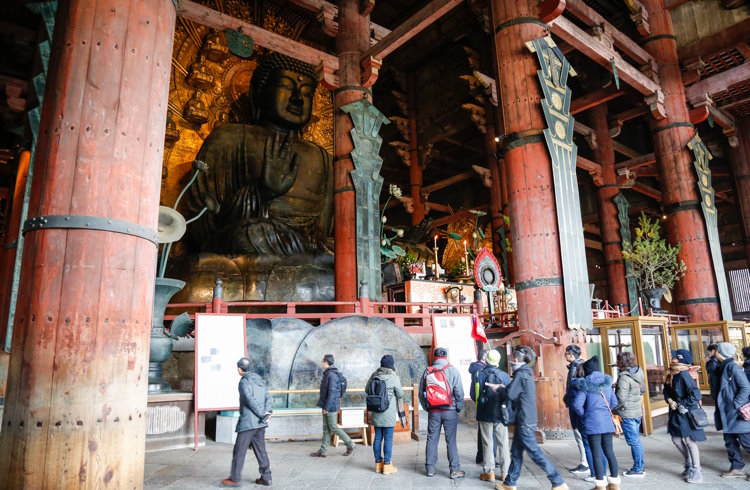The giant buddha at Todai-ji Temple in Nara, Japan.