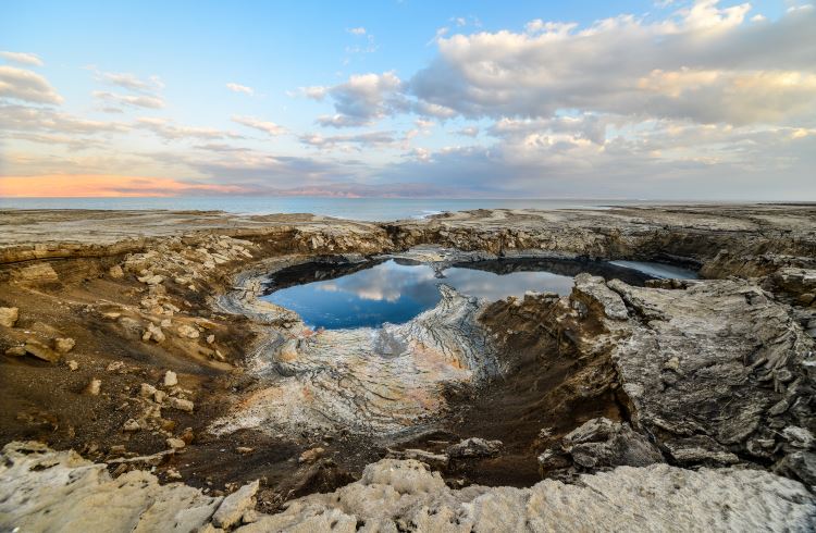 A sinkhole on the edge of the Dead Sea in Jordan.