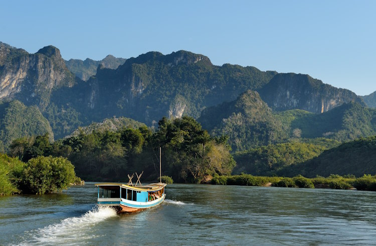 A tourist boat on the Mekong river near Luang Prabang.