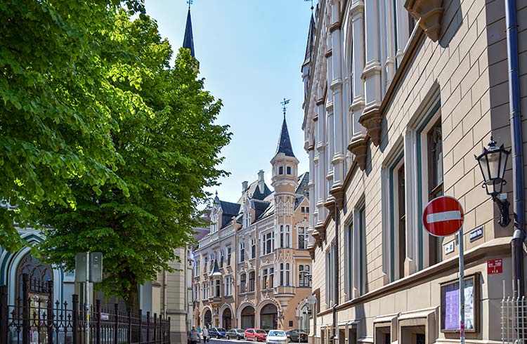 Historic buildings in central Riga, Latvia.