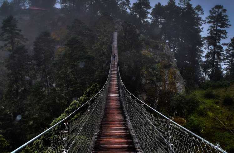 A hanging bridge in the Sierra Norte region of Mexico.