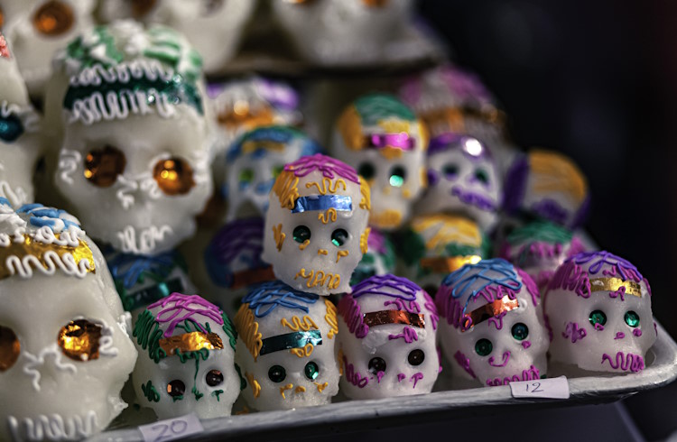 Decorated candy skulls on sale for Day of the Dead in Mexico.