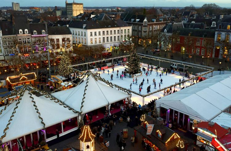 Ice skaters at the Christmas Market in Maastricht, the Netherlands.